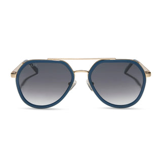 DIFF Eyewear Joey Clubhouse Blue Brushed Gold Metal Grey Gradient Sunglasses