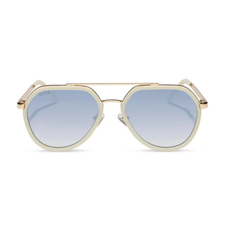 DIFF Eyewear Joey Courtside Ivory Gold Metal Slate Gradient Flash Sunglasses