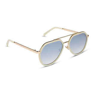 DIFF Eyewear Joey Courtside Ivory Gold Metal Slate Gradient Flash Sunglasses