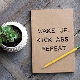 ellembee gift - Wake Up Kick Ass Repeat Kraft Notebook With 60 Lined Sheets