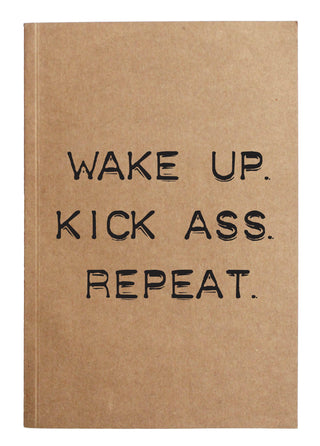 ellembee gift - Wake Up Kick Ass Repeat Kraft Notebook With 60 Lined Sheets