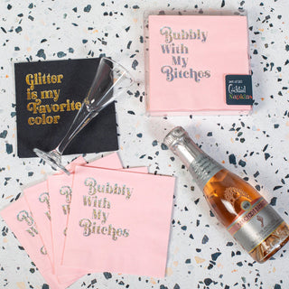 Mod Lounge Paper Company - Bubbly With My Bitches Silver Foil Beverage Napkin