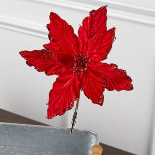 6" Artificial Red Poinsettia Flower with Clip