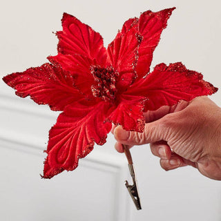 6" Artificial Red Poinsettia Flower with Clip