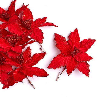 6" Artificial Red Poinsettia Flower with Clip