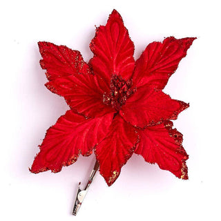 6" Artificial Red Poinsettia Flower with Clip