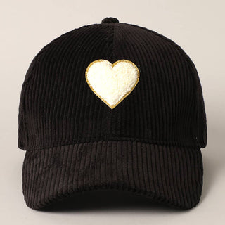 Fashion City - Women's Chenille Heart Patch Corduroy Baseball Cap: One Size