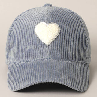 Fashion City - Women's Chenille Heart Patch Corduroy Baseball Cap: One Size