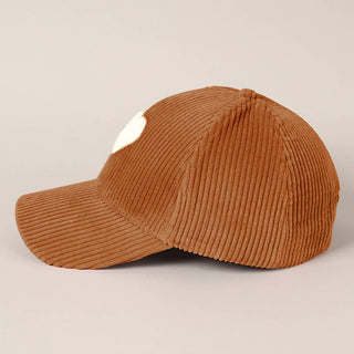 Fashion City - Women's Chenille Heart Patch Corduroy Baseball Cap: One Size
