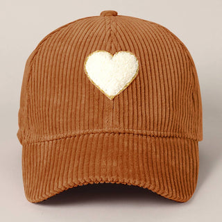 Fashion City - Women's Chenille Heart Patch Corduroy Baseball Cap: One Size