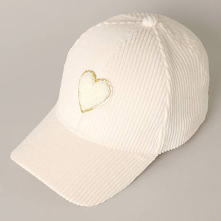 Fashion City - Women's Chenille Heart Patch Corduroy Baseball Cap: One Size