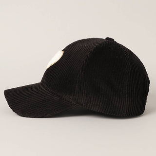Fashion City - Women's Chenille Heart Patch Corduroy Baseball Cap: One Size