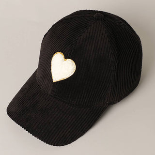 Fashion City - Women's Chenille Heart Patch Corduroy Baseball Cap: One Size