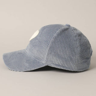 Fashion City - Women's Chenille Heart Patch Corduroy Baseball Cap: One Size