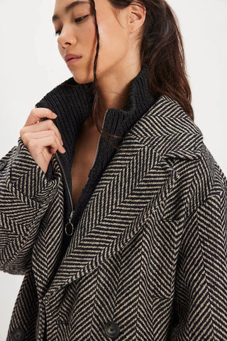 Free People Ari Herringbone Wool Peacoat