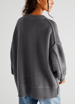 Free People Alli V-Neck Knit Sweater - Grey