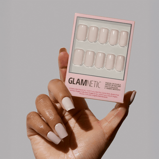 Glamnetic - Bare Bliss Press-On Nails | Medium Square Grey Nude Opaque Nails