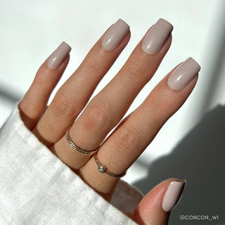 Glamnetic - Bare Bliss Press-On Nails | Medium Square Grey Nude Opaque Nails