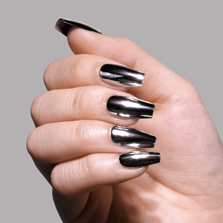 Glamnetic - Gunmetal Press-On Nails | Metallic Chrome Medium Nails