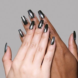 Glamnetic - Gunmetal Press-On Nails | Metallic Chrome Medium Nails