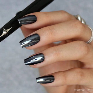 Glamnetic - Gunmetal Press-On Nails | Metallic Chrome Medium Nails