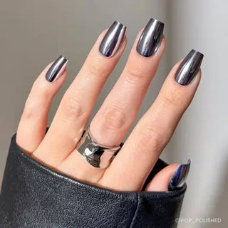 Glamnetic - Gunmetal Press-On Nails | Metallic Chrome Medium Nails