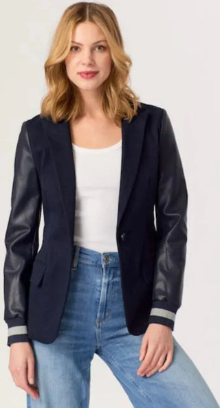 J. Society Faux Leather Sleeve Blazer