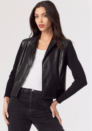 J. Society Faux Leather Jacket with Knit Sleeves