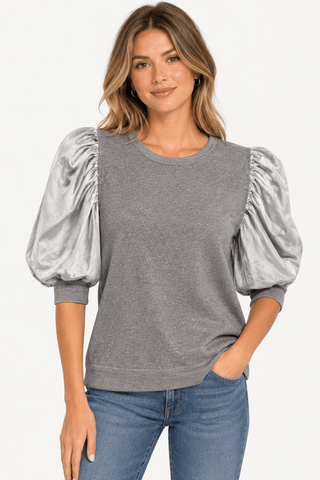 J. Society Sweater Shirt with Sateen Puff Sleeves