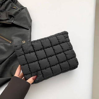 JOSSLYN by wall to wall - QUILTED PUFFY COSMETIC MAKEUP POUCH CLUTCH BAG