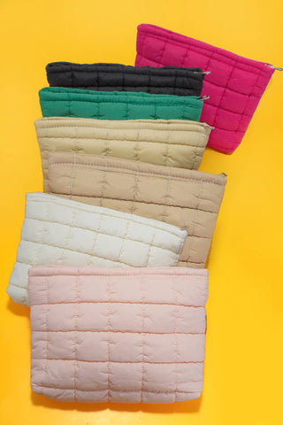 JOSSLYN by wall to wall - QUILTED PUFFY COSMETIC MAKEUP POUCH CLUTCH BAG