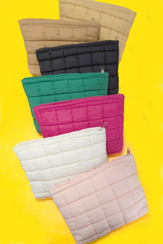 JOSSLYN by wall to wall - QUILTED PUFFY COSMETIC MAKEUP POUCH CLUTCH BAG