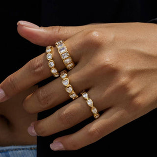JOSSLYN by wall to wall - Gold Rhinestone Multi-Shape Eternity Stack Rings