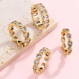 JOSSLYN by wall to wall - Gold Rhinestone Multi-Shape Eternity Stack Rings