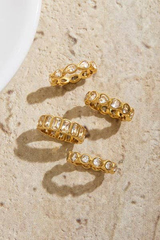 JOSSLYN by wall to wall - Gold Rhinestone Multi-Shape Eternity Stack Rings