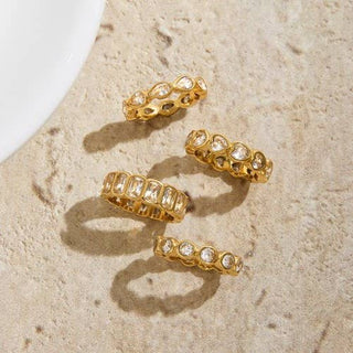 JOSSLYN by wall to wall - Gold Rhinestone Multi-Shape Eternity Stack Rings