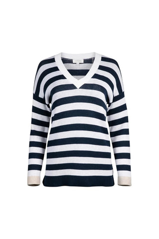 KINROSS Hi-Low Stripe Vee Sweater - Navy Multi