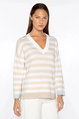 striped V-neck sweater