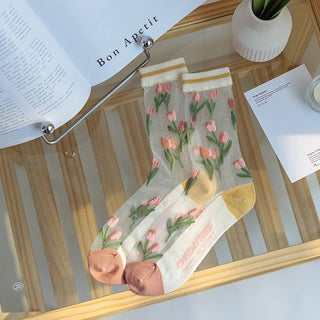 Pink Lily Floral Crew Socks | Sweet Bouquet