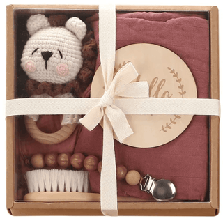 Welcome Baby Gift Box - Charming 6-Piece Set for Newborns: Maroon