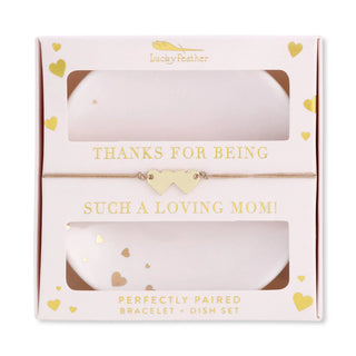 Lucky Feather Loving Mom Bracelet & Dish Gift Set
