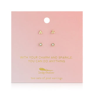 Lucky Feather Charm and Sparkle - Dot Trio + Sparkle Studs