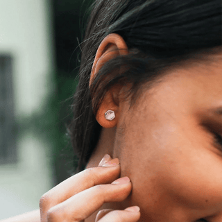 Lucky Feather Eternal Strength - Silver Hexagon Earrings
