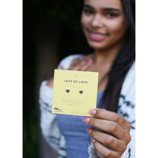 Lucky Feather Love You Lots - Silver Heart Earrings