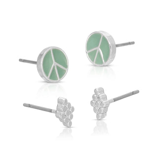 Lucky Feather Peace Out - Peace Sign + Diamond Dots Studs