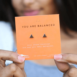 Lucky Feather You are Balanced - Gold Triangle Earrings