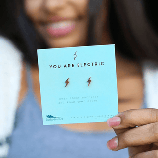 Lucky Feather You are Electric - Gold Bolt Earrings