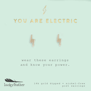 Lucky Feather You are Electric - Gold Bolt Earrings