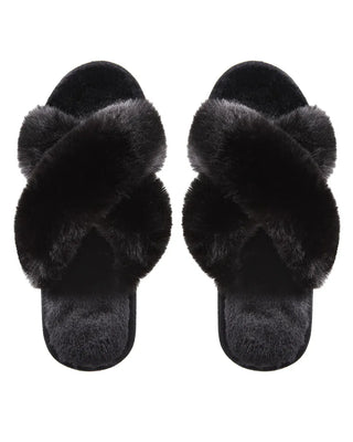 Beverly Fur Plush Slipper - Black
