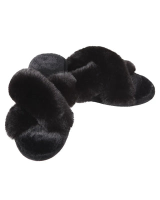 Beverly Fur Plush Slipper - Black